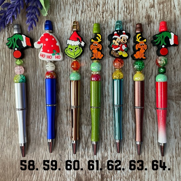 Handcrafted Christmas Pens Beaded Unique Artisan Gifts Office Accessories - Picture 1 of 9
